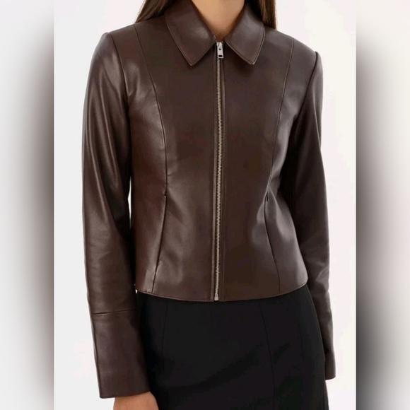 New LAMARQUE Oceana Fitted Leather Jacket Women’s Sz XS Brown NWT $595-$635 MSRP - Picture 2 of 16